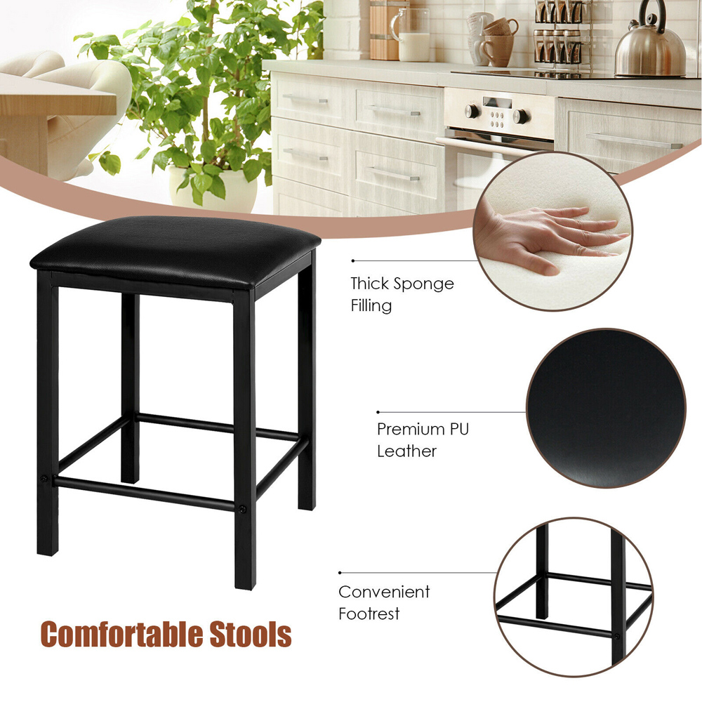 Costway 2 Seater Faux Leather Dining Set Black Image 5