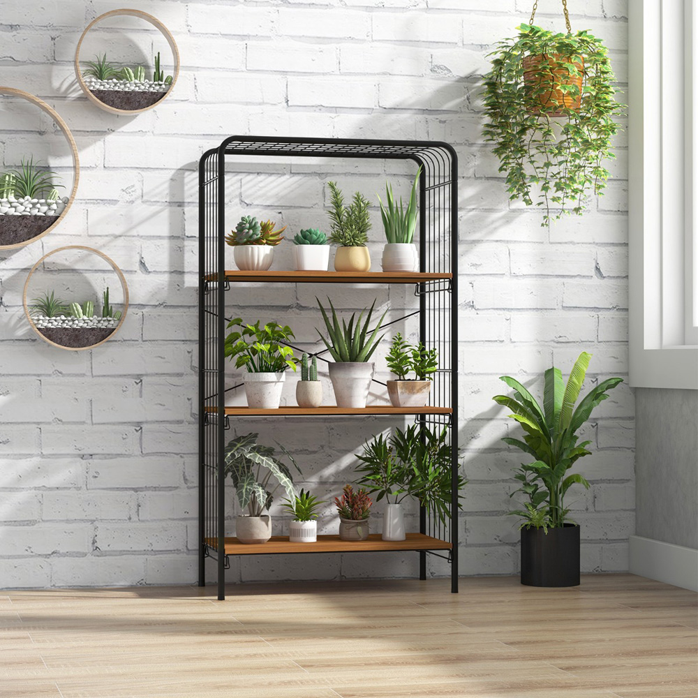 Costway 3 Shelf Wood Effect and Black Open Back Bookcase Image 3
