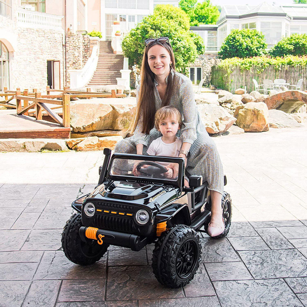 Costway Black Battery Powered Electric Parent Child Ride On Car Image 2