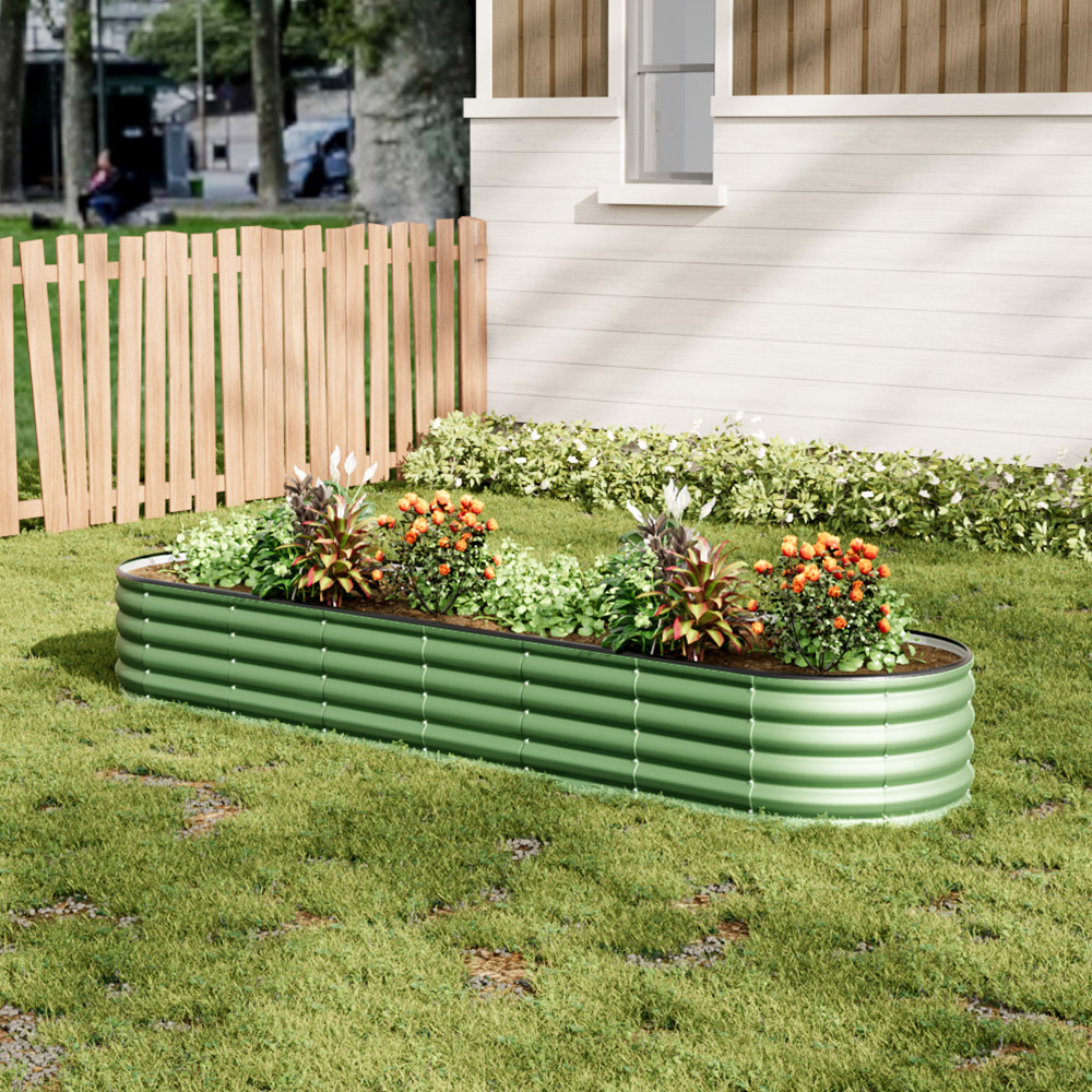 Living and Home Green Oval Galvanised Steel Raised Garden Bed 320 x 42cm Image 2