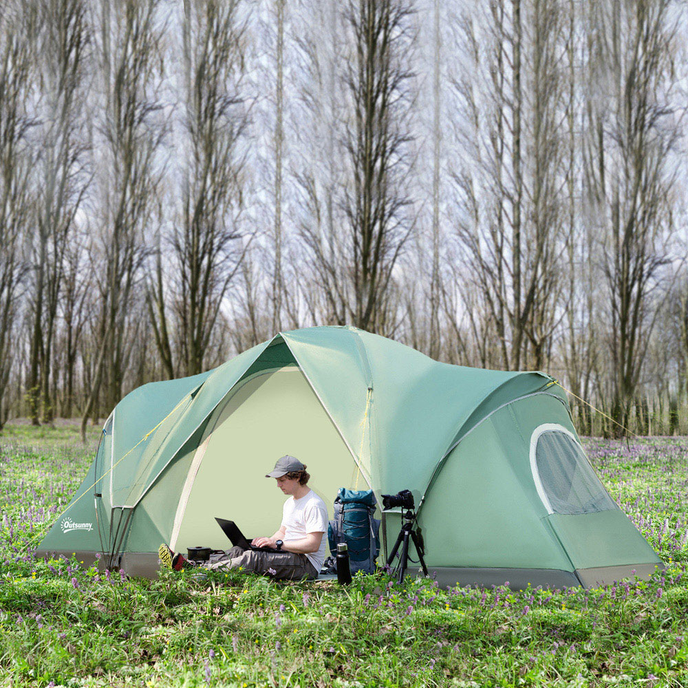 Outsunny 5-6 Person Waterproof Dome Camping Tent Dark Green Image 2