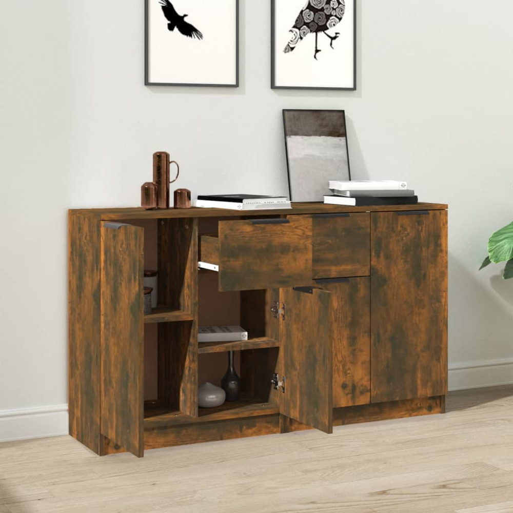 vidaXL 2 Door Single Drawer Smoked Oak Sideboard Set of 2 Image 3
