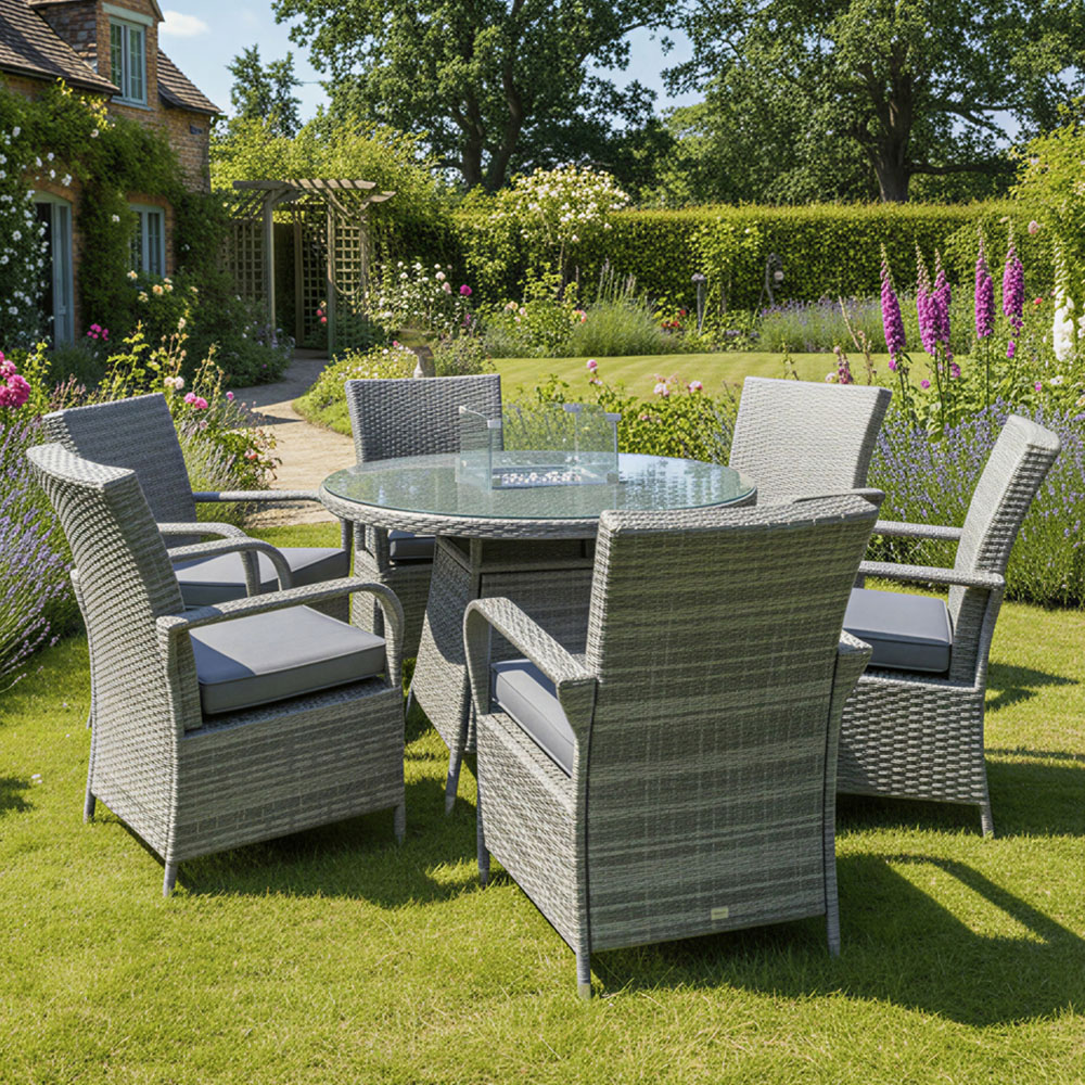 Oseasons Windsor 6 Seater Mixed Grey Rattan Firepit Dining Set Image 1