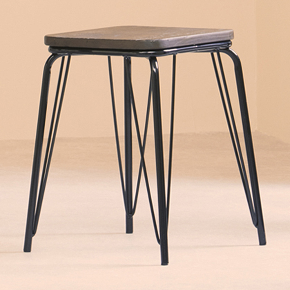 Premier Housewares District Black Metal and Elm Wood Small Stool Image