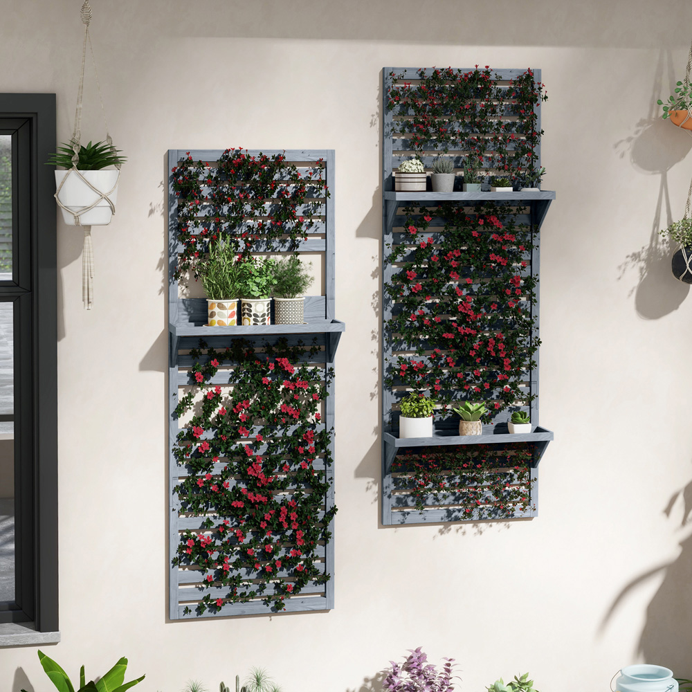 Outsunny Grey Wall Mounted Plant Stand with Trellis Set of 2 Image 2