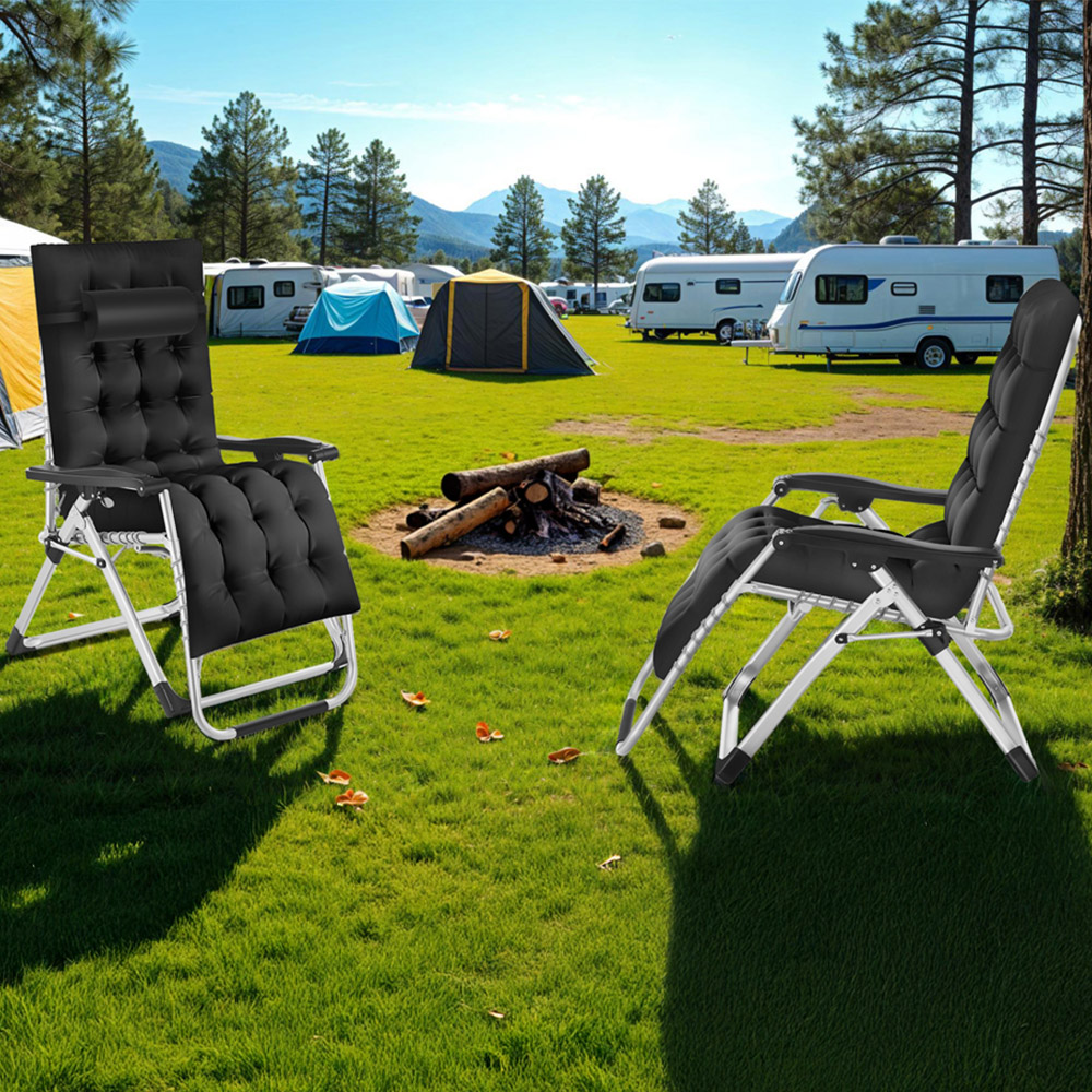 tectake Cloud Set of 2 Black Zero Gravity Foldable Sun Lounger Image 1