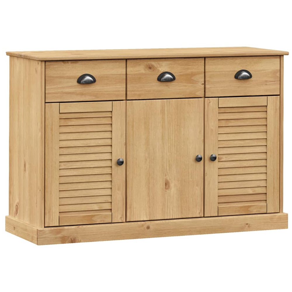 vidaXL Vigo 3 Door 3 Drawer Brown Solid Pine Wood Sideboard Image 2