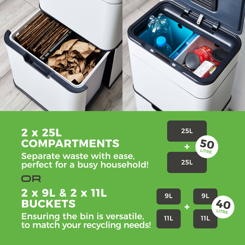 Tower Ozone Recycling White Sensor Bin 50L Image 6