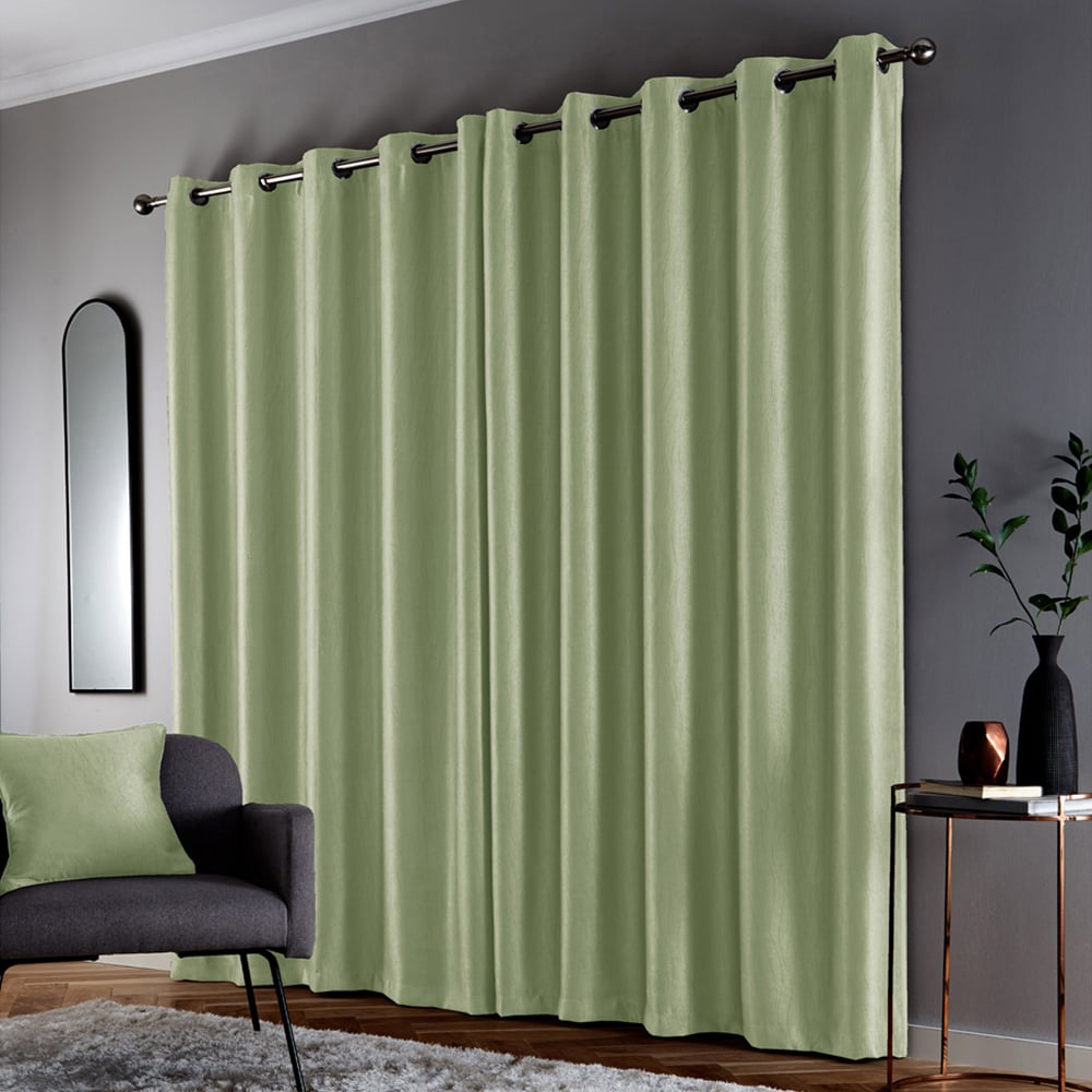 Enhanced Living Goodwood Green Embossed Wave Thermal Eyelet Curtain 168 x 229cm Image 4