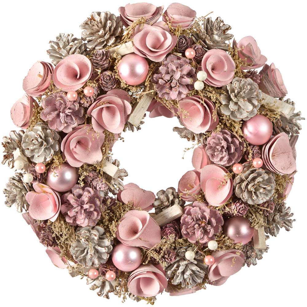 Dibor Pink Roses Christmas Wreath 38cm Image 1