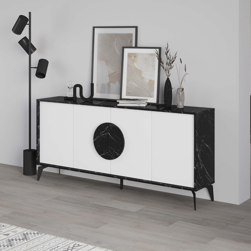Decortie Gora 4 Door Black and White Marble Effect Sideboard Image 5