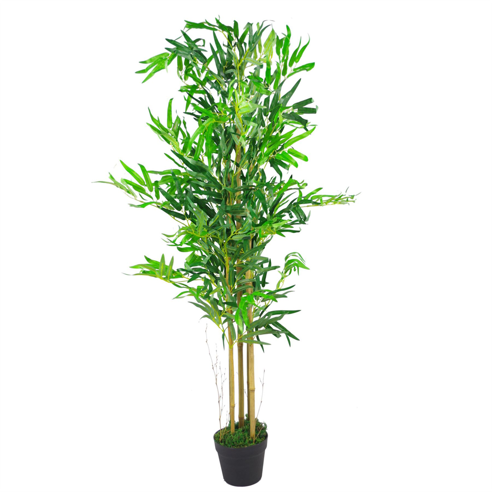 Leaf Natural Look Artificial Bamboo Plant Tree in Silver Metal Planter 4ft Image 3