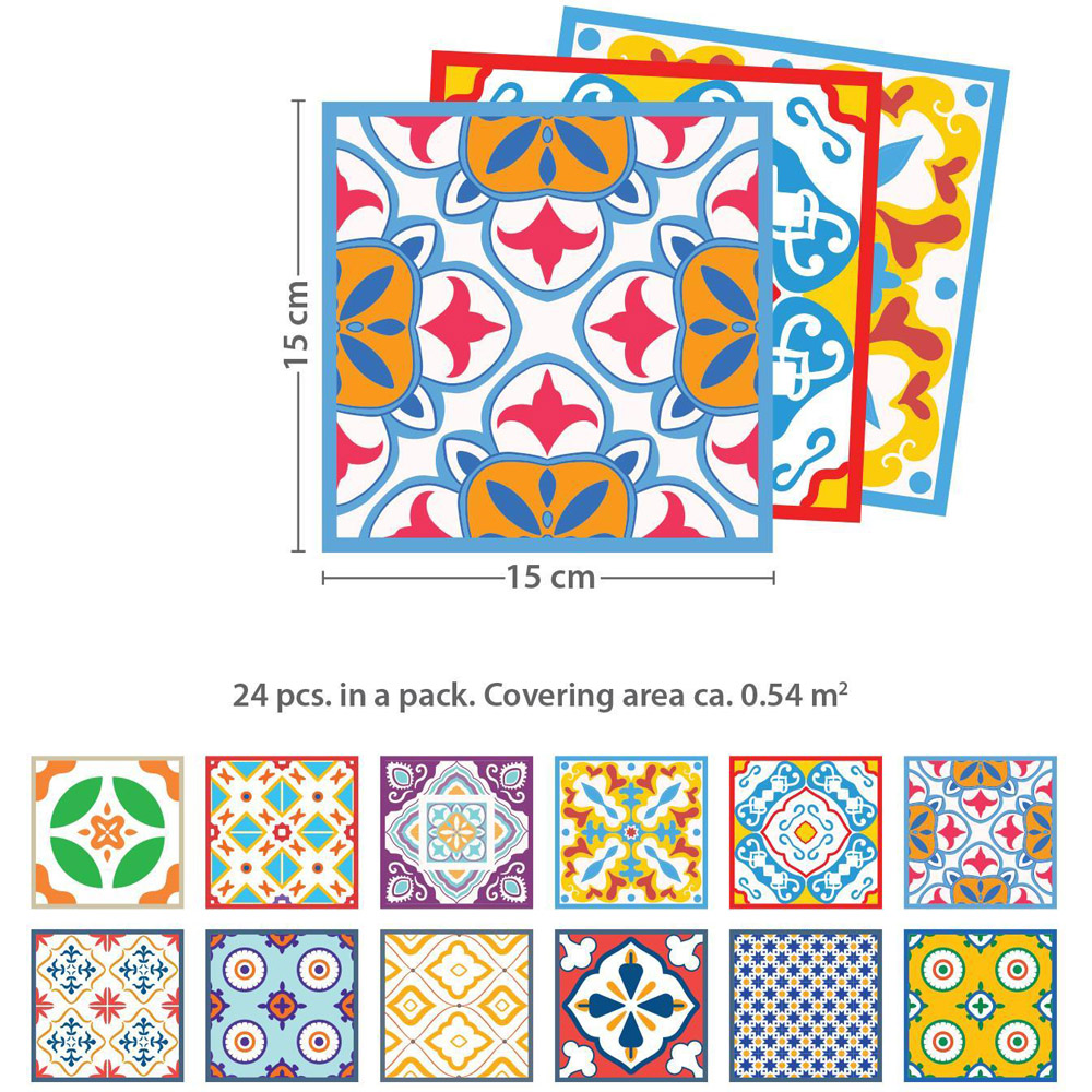 Walplus Classic Mediterranean Colourful Mixed 2 Tile Sticker 24 Pack Image 6