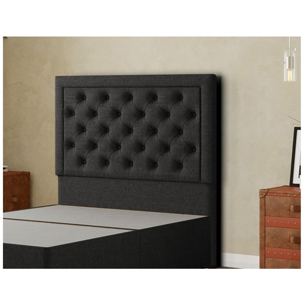 Eleganza Castle Single Black Linen Floor Standing Headboard Image 3