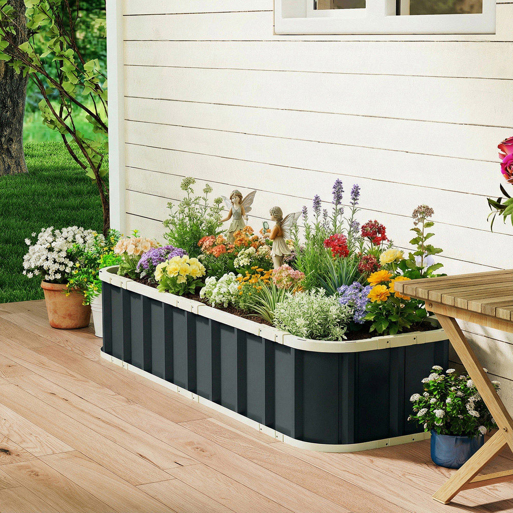 Outsunny Galvanised Raised Garden Bed with Gloves 165 x 52 x 31cm Image 8