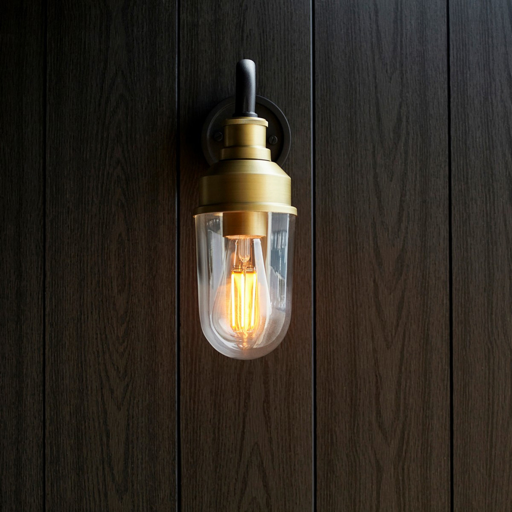 Merano Monza Matt Black Brushed Gold Clear Glass Outdoor Wall Lantern Image 7