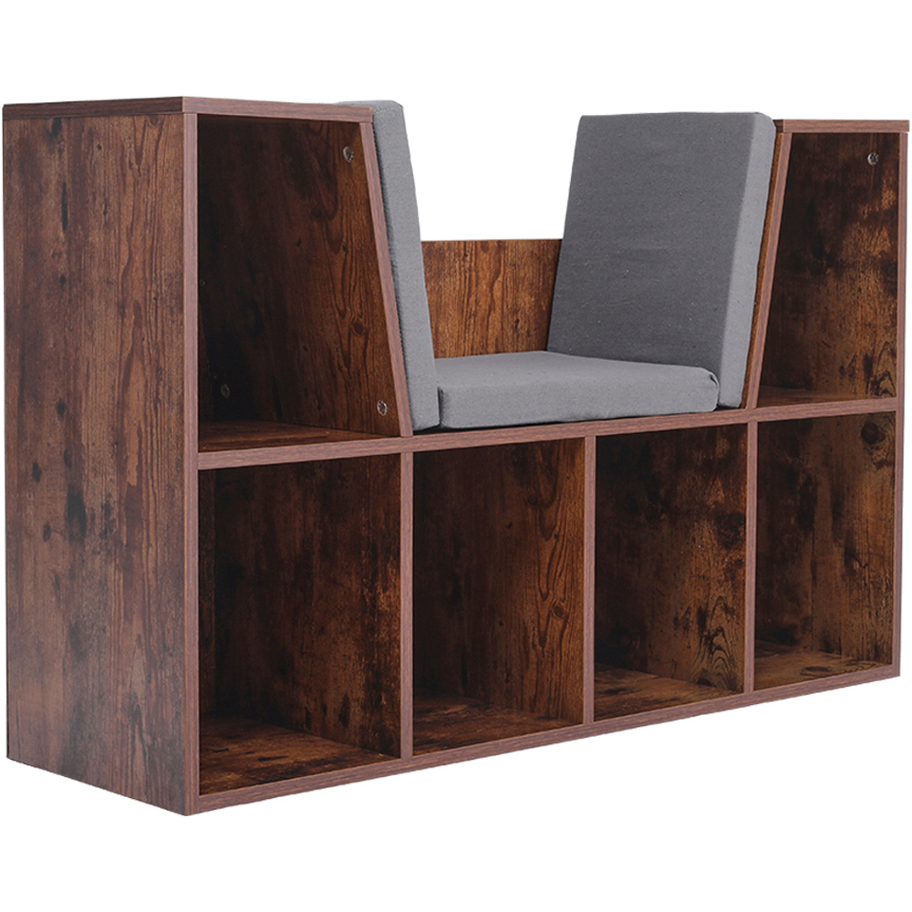 Living and Home 6 Shelf Brown Wooden Bookcase with Reading Seat Image 2