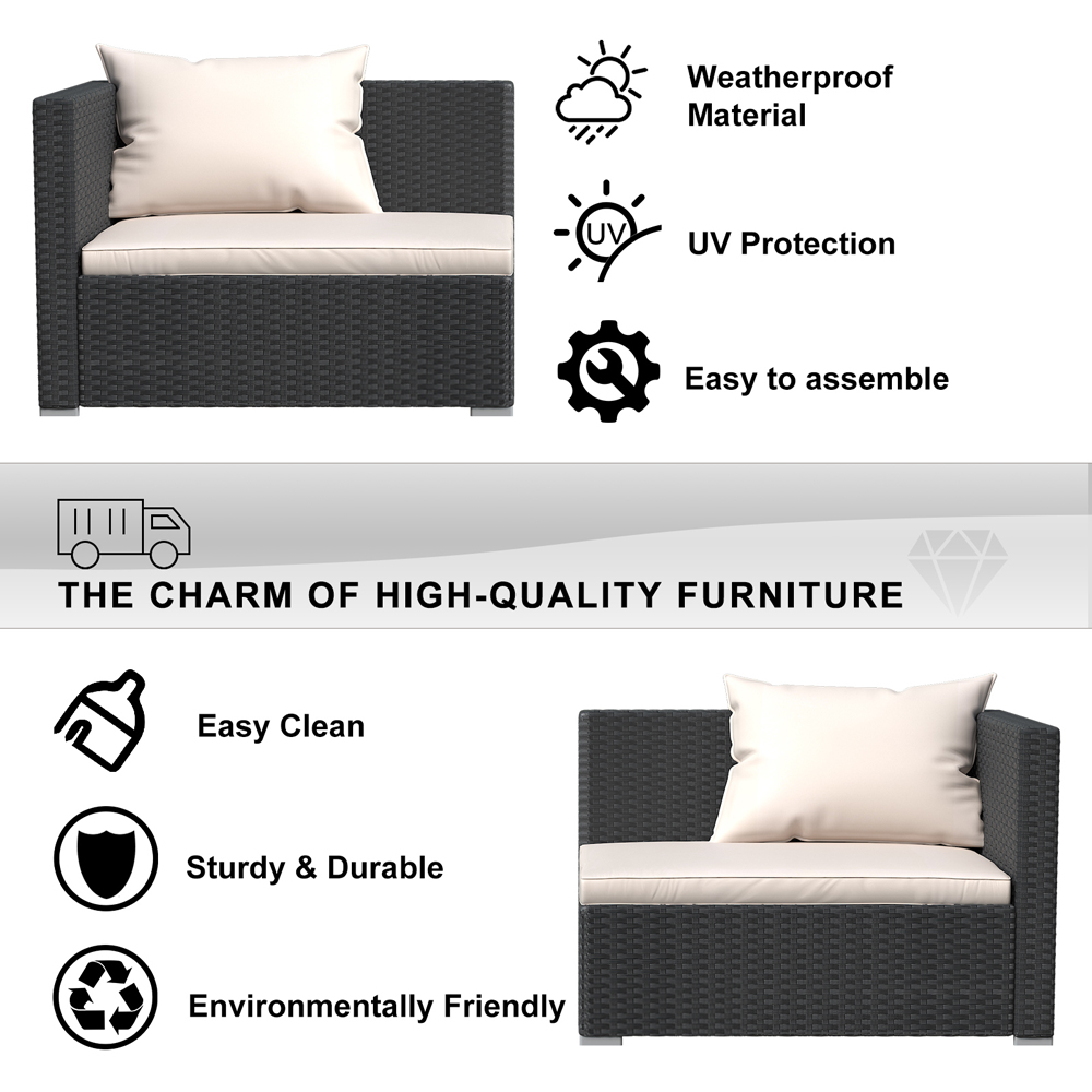 Rattrix 3 Seater Black Rattan Garden Furniture Set with Washable Cushions Image 7