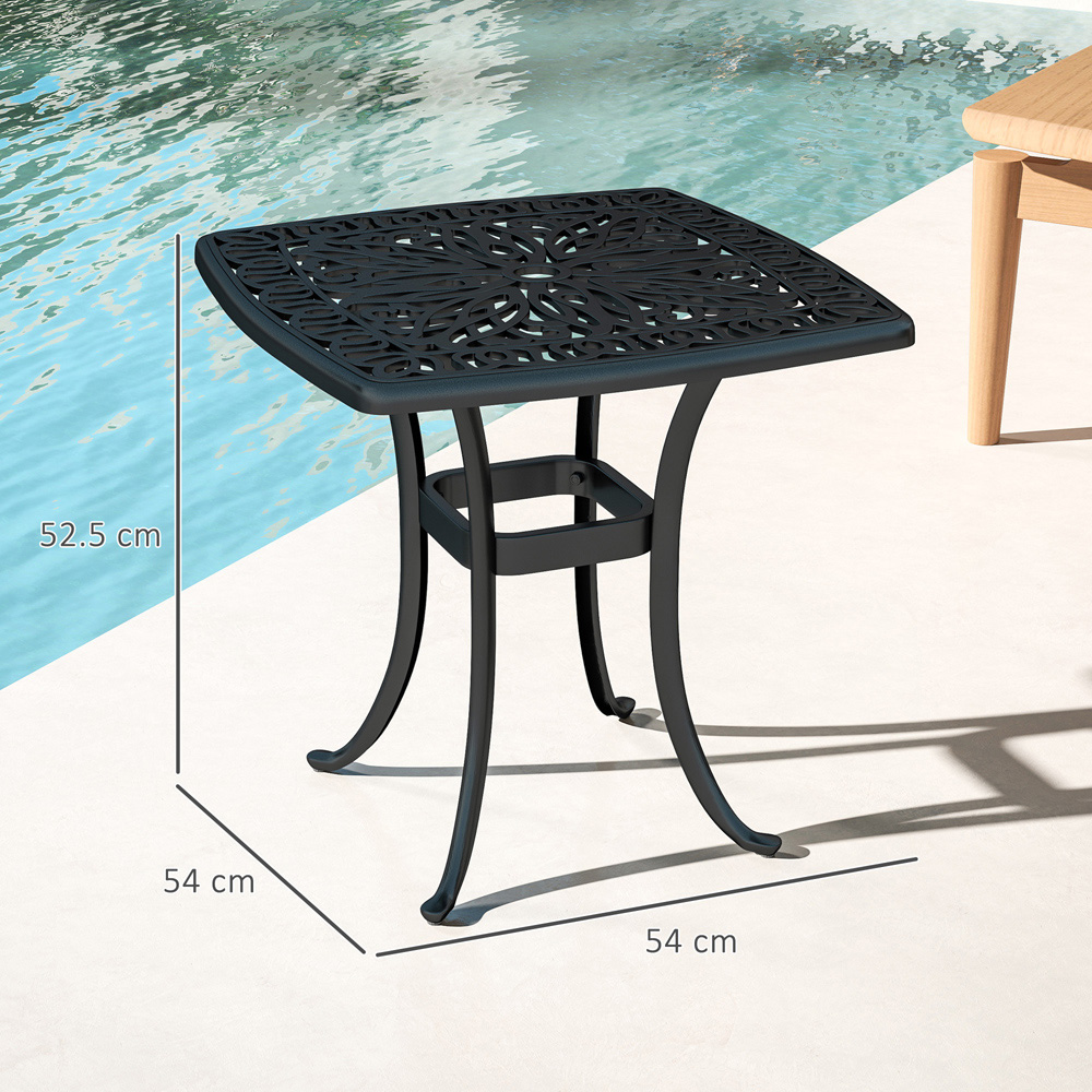 Outsunny Aluminium Garden Side Table with Umbrella Hole Black Image 8