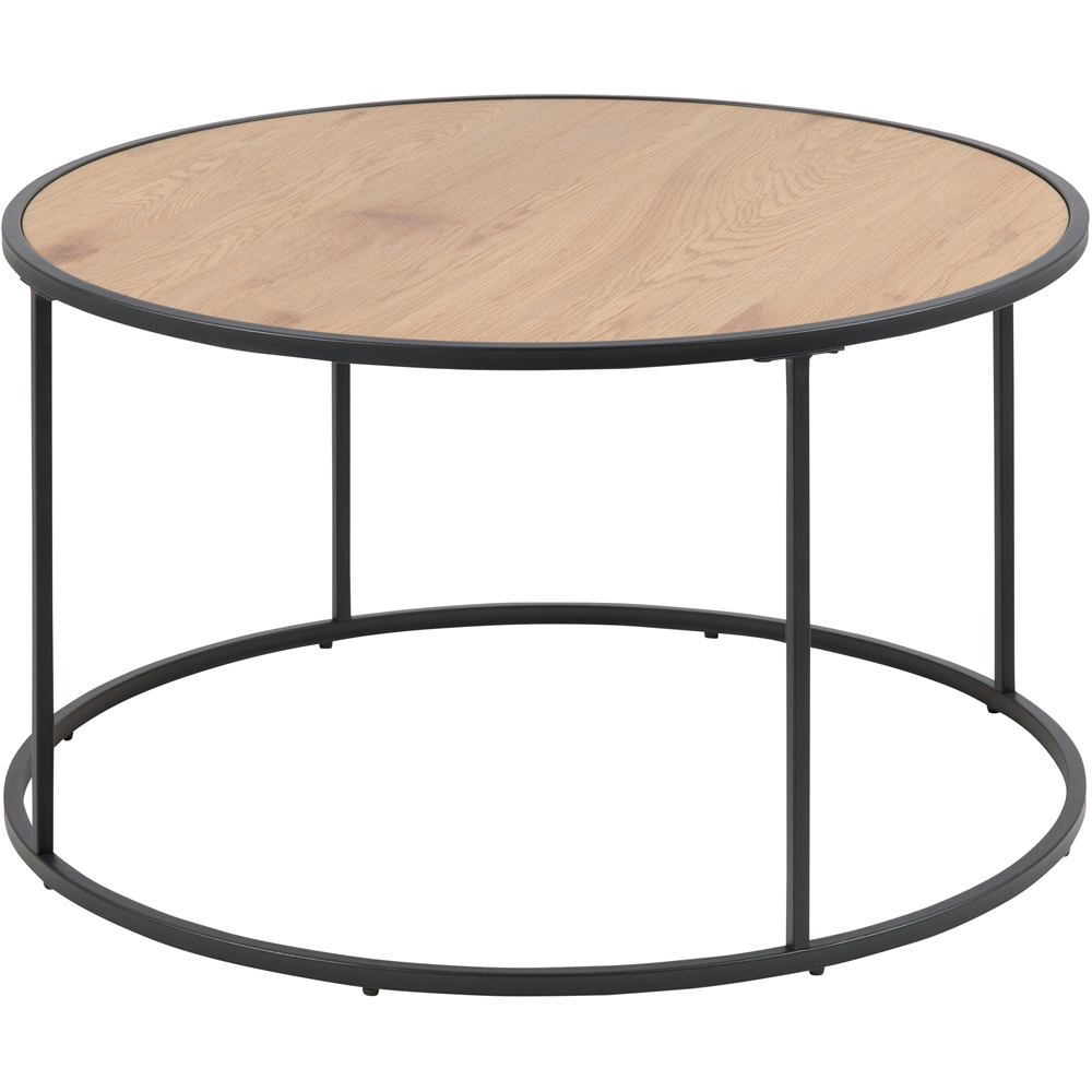 Florence Seaford Oak and Black Metal Round Coffee Table Image 3