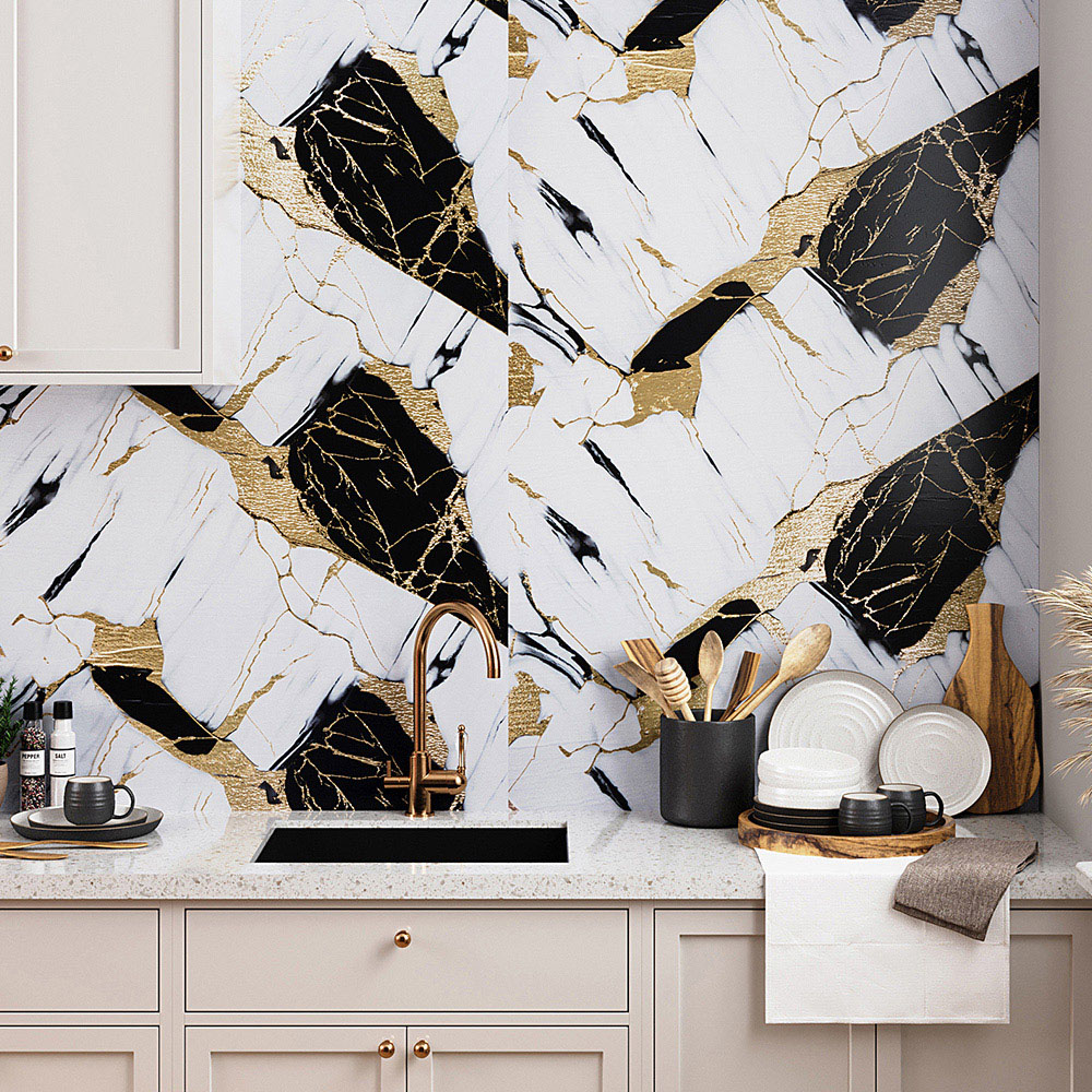 Living and Home Marble Pattern White Self-Adhesive Wall Tile Sticker Image 4