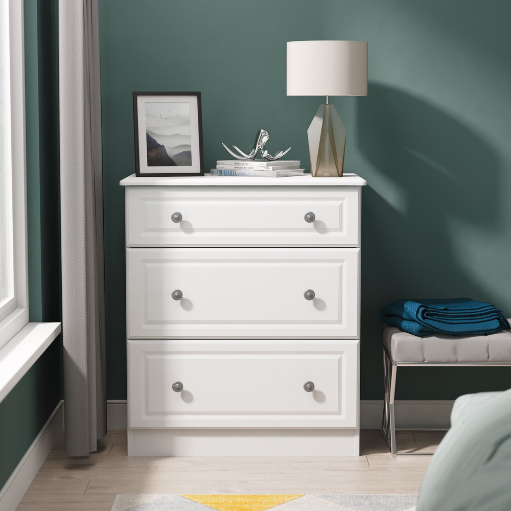 Crowndale Pembroke 3 Drawer Matt White Deep Chest of Drawers Ready Assembled Image 7