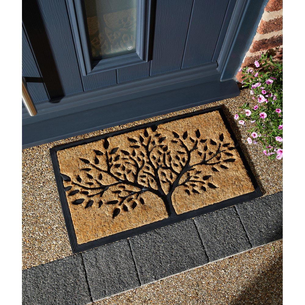 Eselle Chadderton Tree of Life Natural and Black Coir Door Mat 60 x 90cm Image 4