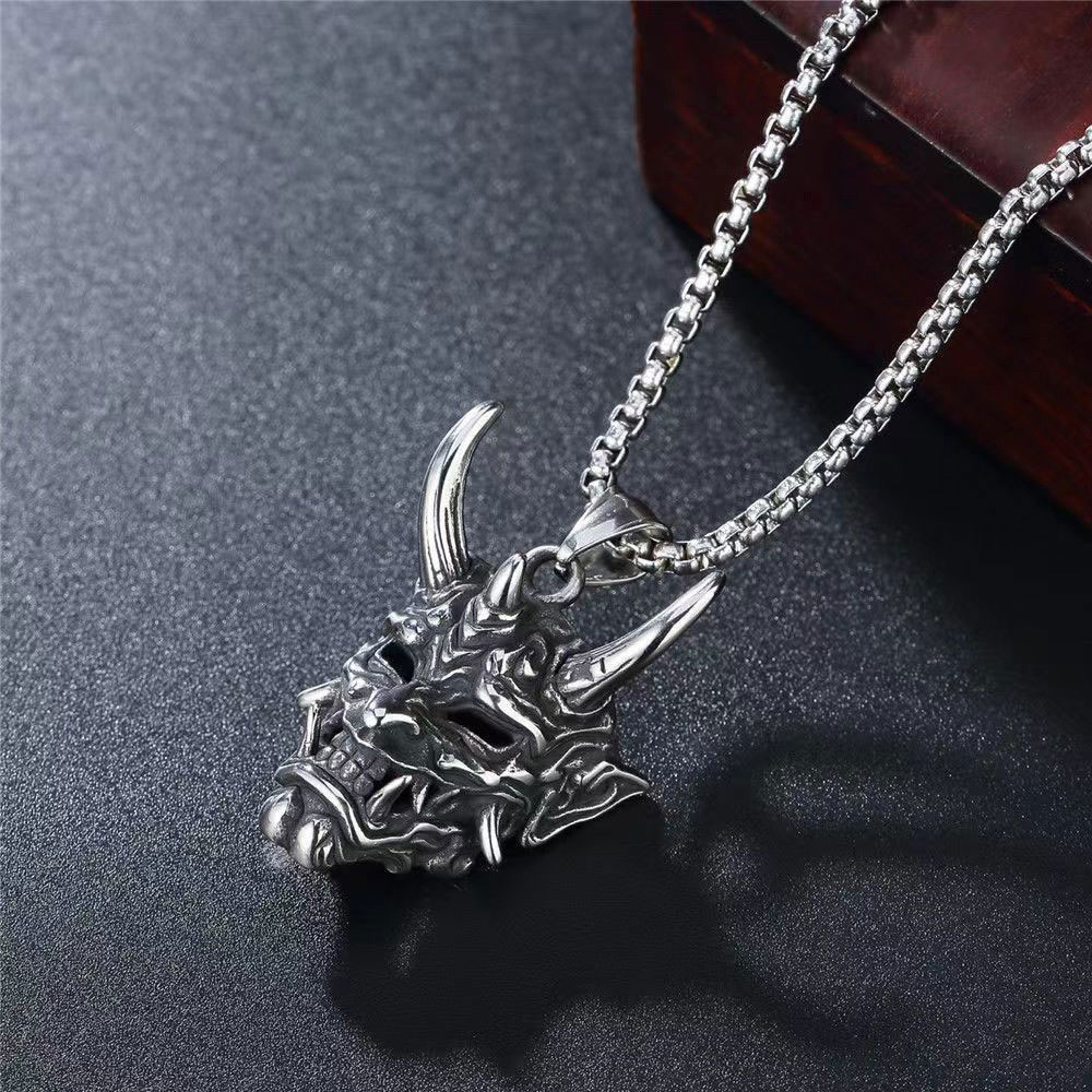 Jaoyeh Silver Demon 3D Mask Halloween Necklace Image 2