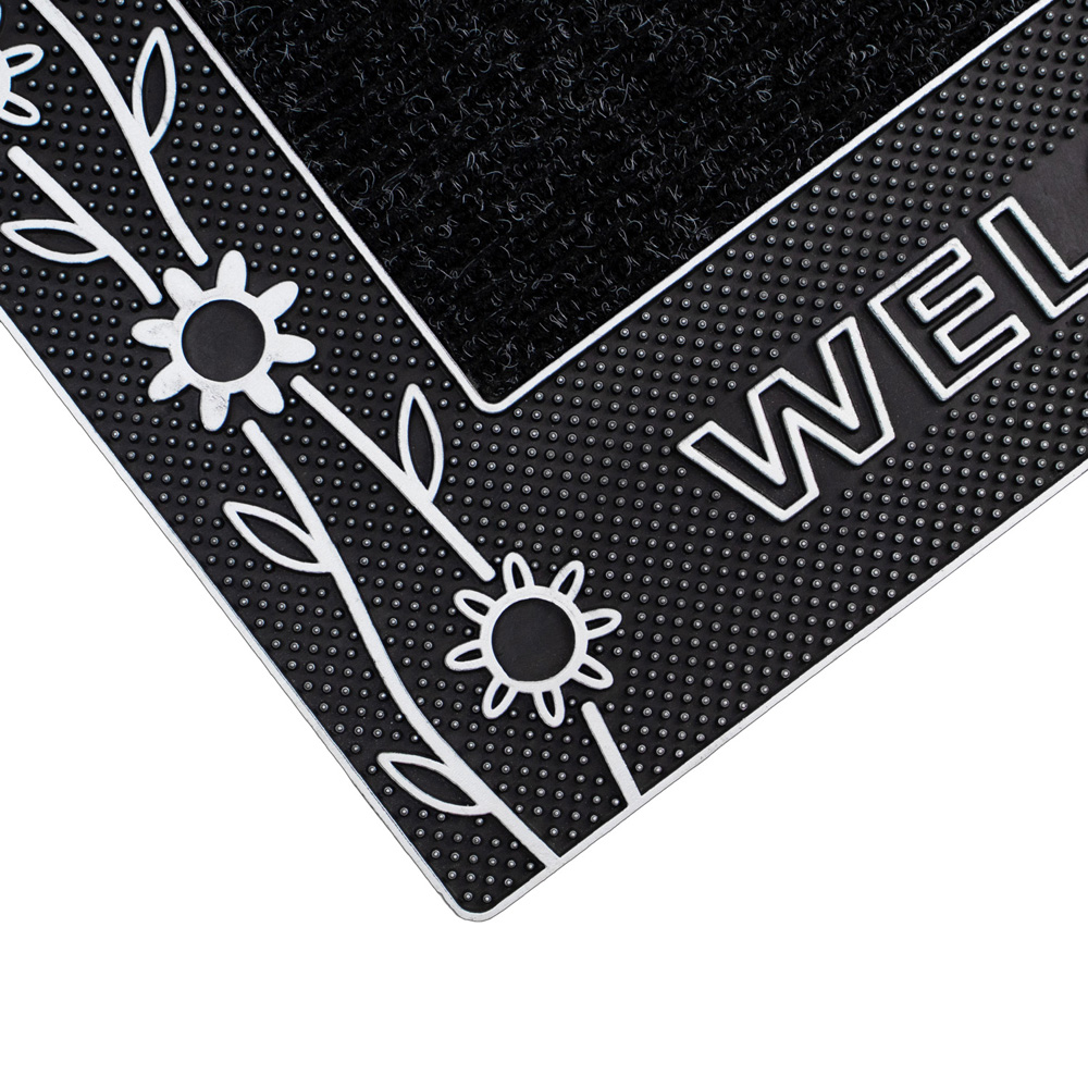 JVL Rico Silver Black Flowers Metallic PVC Door Mat 45 x 75cm Image 4