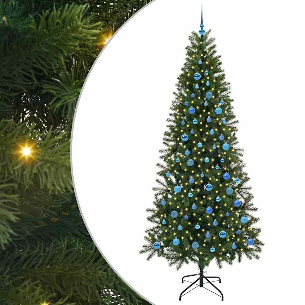 vidaXL Pre-Lit Blue Baubles Green Artificial Christmas Tree 8ft Image 2