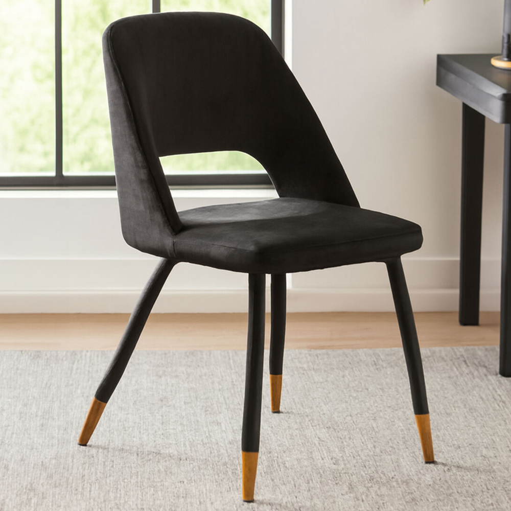Premier Housewares Warren Gold and Black Velvet Cut-Out Dining Chair Image 1