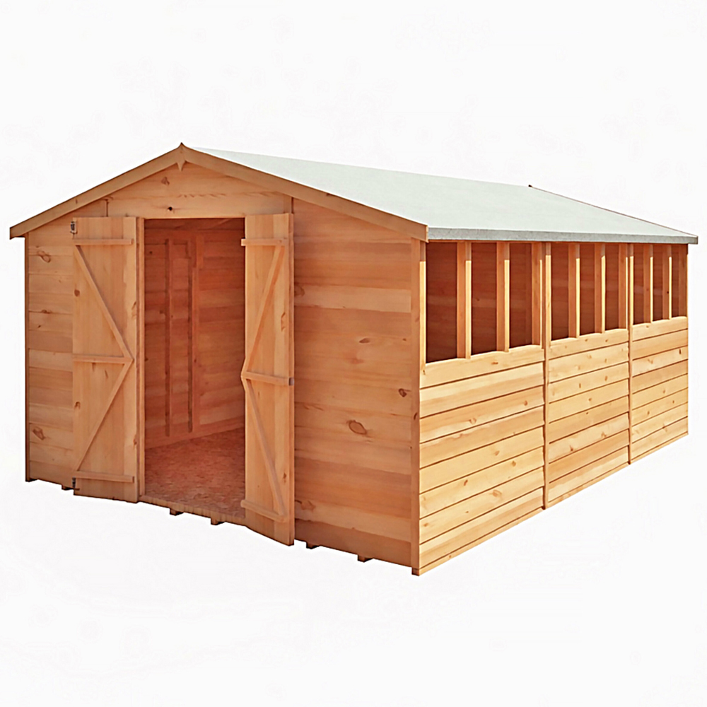 Shire 10 x 15ft Double Door Overlap Apex Wooden Shed with Window Image 2
