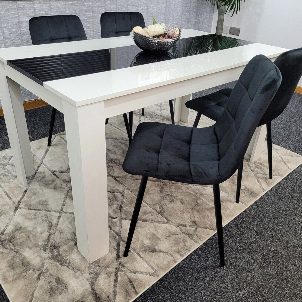 Portland Velvet and Wood 4 Seater Dining Set White and Black Image 4