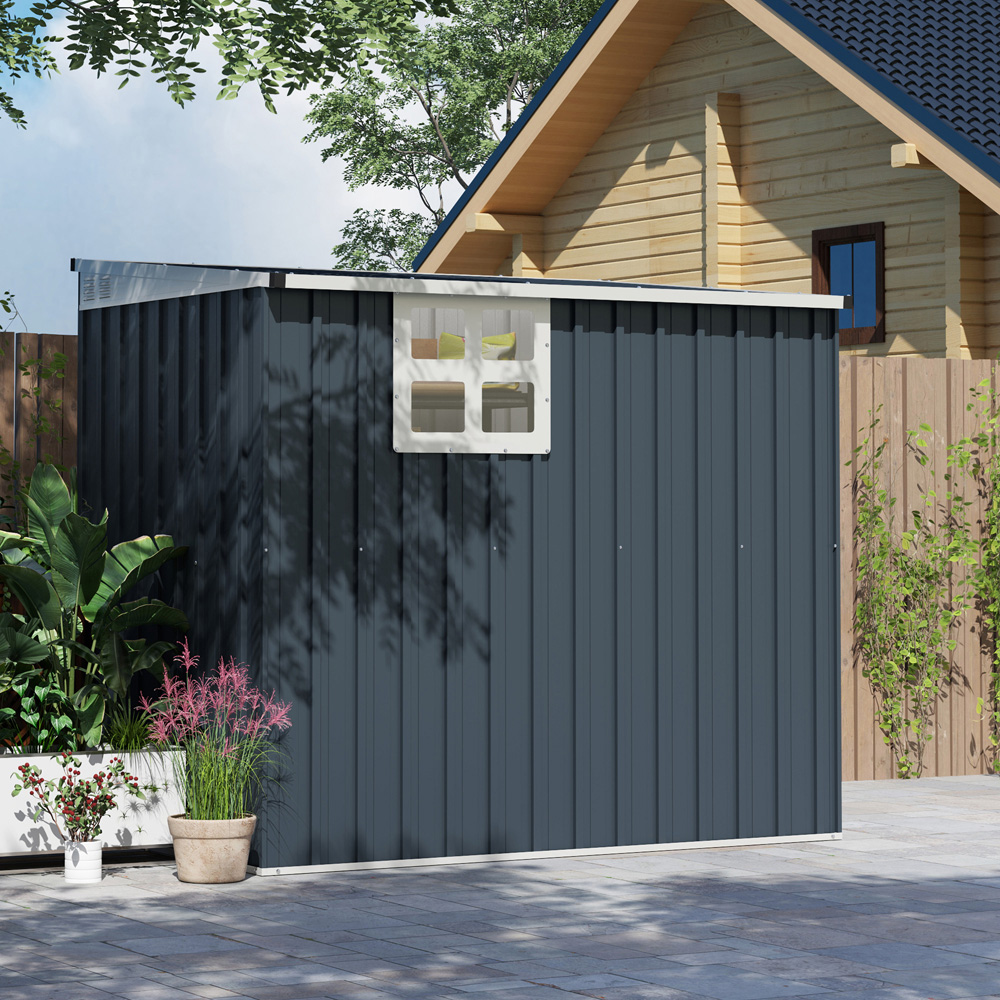 Outsunny 4 x 6ft Dark Grey Garden Storage Shed with Window Image 3