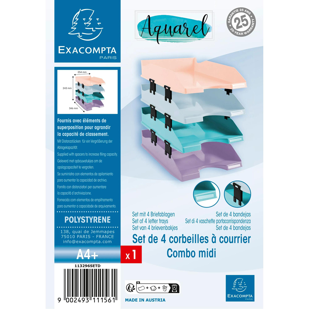 Exacompta Aquarel Multicolour Letter Tray 4 Pack Image 7