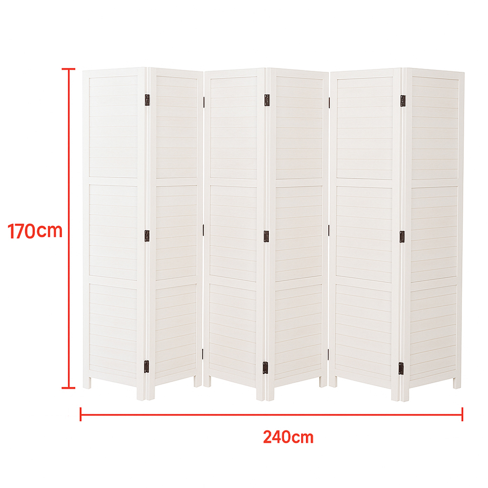 Living and Home 6 Panel White Folding Solid Wood Indoor Privacy Screen Image 6