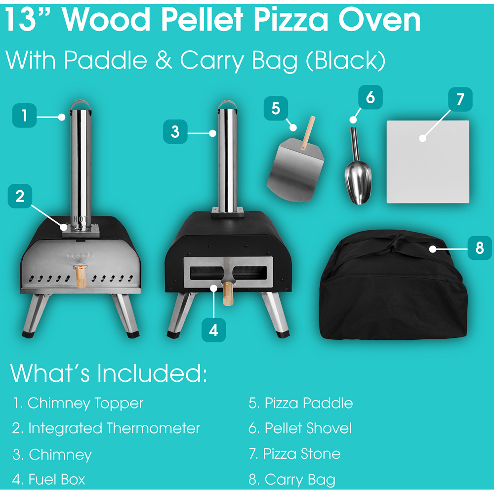 Abode Black 13 inch Wood Pellet Outdoor Pizza Oven with Paddle and Carry Bag Image 7