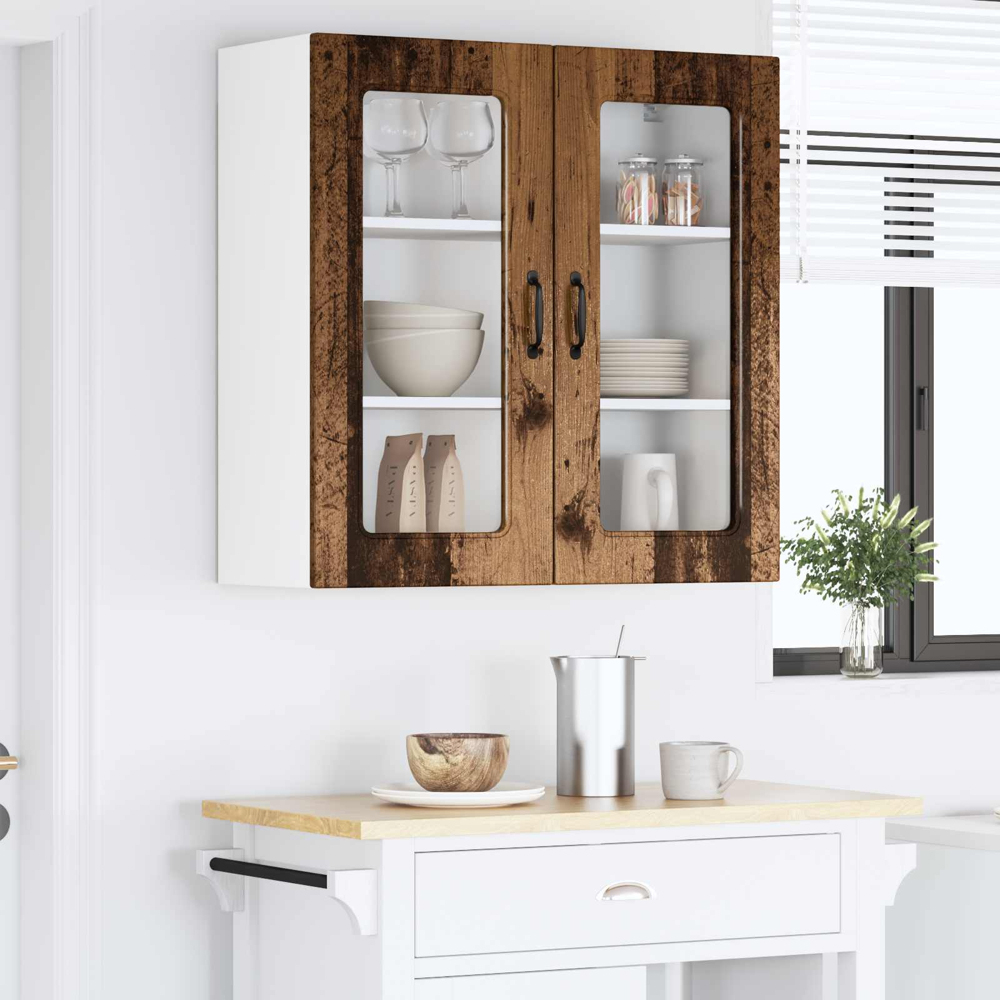 vidaXL 2 Glass Door Old Wood Kitchen Wall Cabinet Image 9