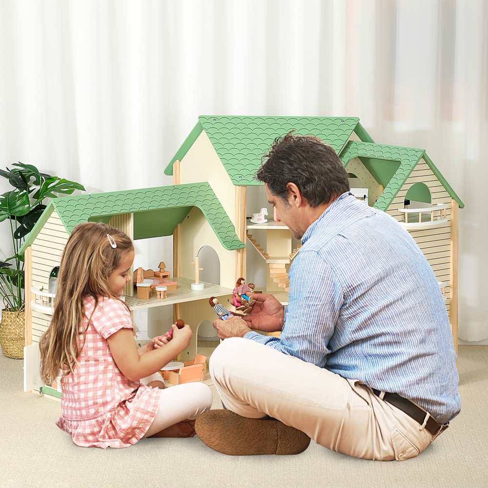 Costway 36 Piece Green Wooden Dollhouse Set Image 5
