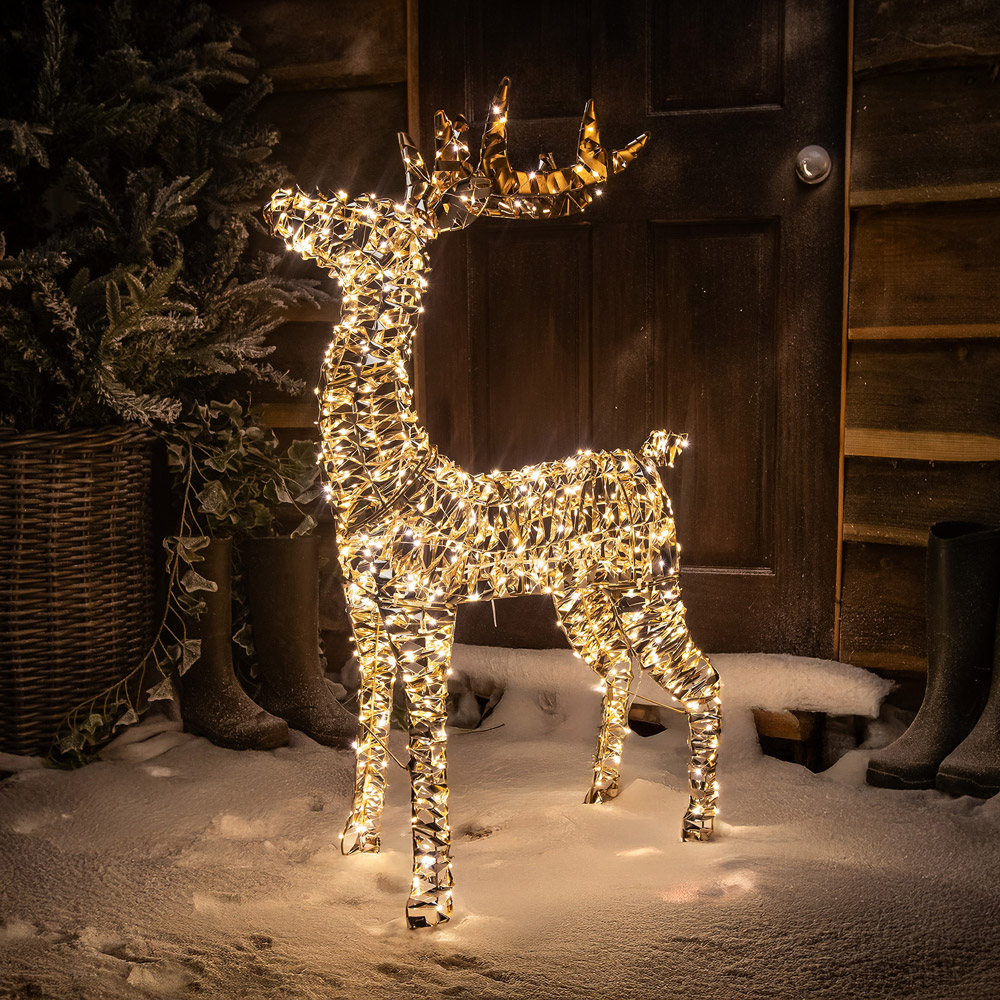 The Christmas Centre 720 Warm White LED Micro Lights Pre-Lit Gold Laser Lit Deer 100cm Image 8