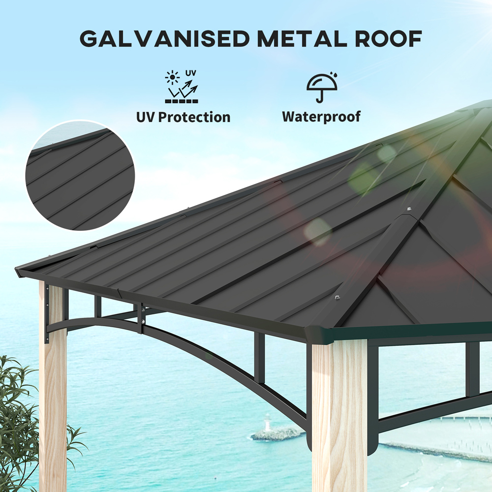 Outsunny 3 x 3m Wood Grain Frame Hard Top Gazebo with Metal Roof Image 5