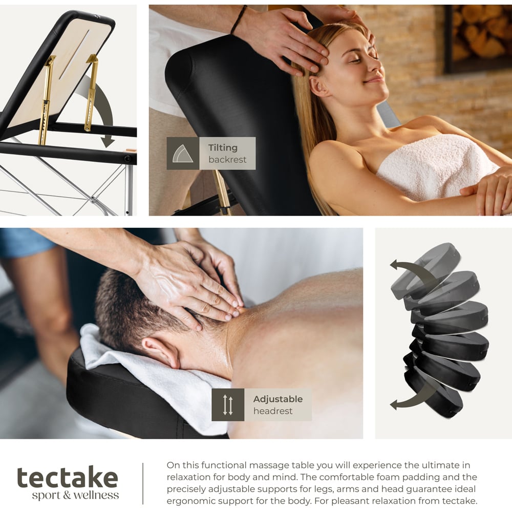 Tectake Black 3 Zone Foldable Massage Table Image 6