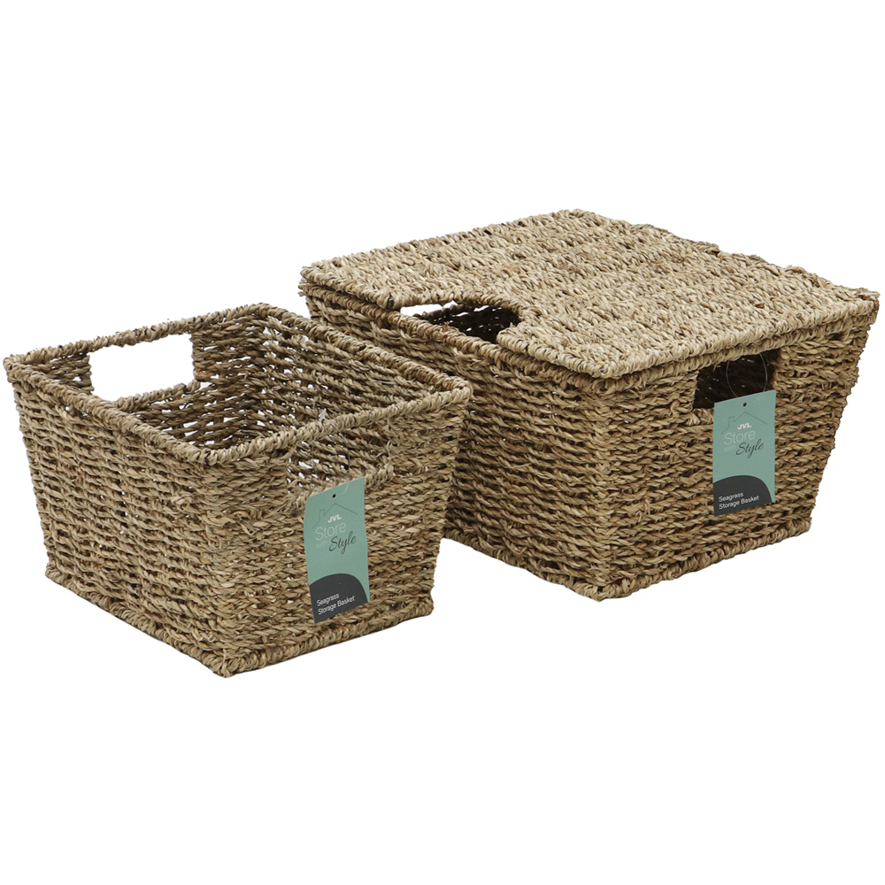 JVL Seagrass Rectangular Large Storage Basket 2 Pack Image 2