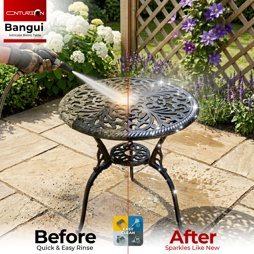 Centurion Bangui 2 Seater Black Round Garden Bistro Table with Parasol Hole Image 8