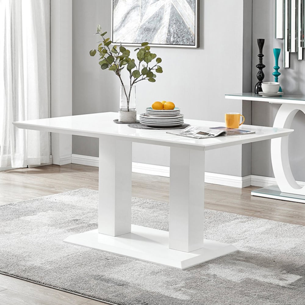 Furniturebox Molini Cesano 6 Seater Dining Set White Gloss Mustard and Chrome Image 2