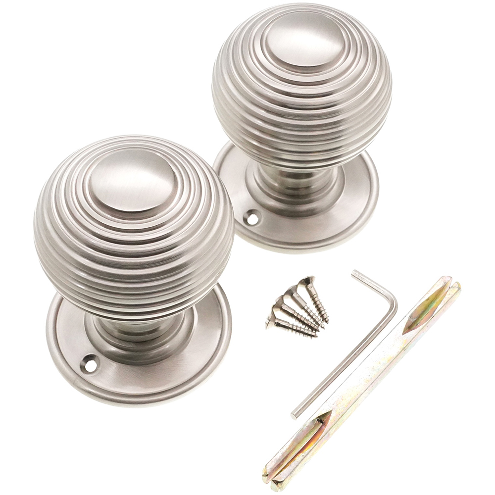 Spira Brass Satin Nickel Beehive Large 60mm Mortice Door Knob 2 Pack Image 4
