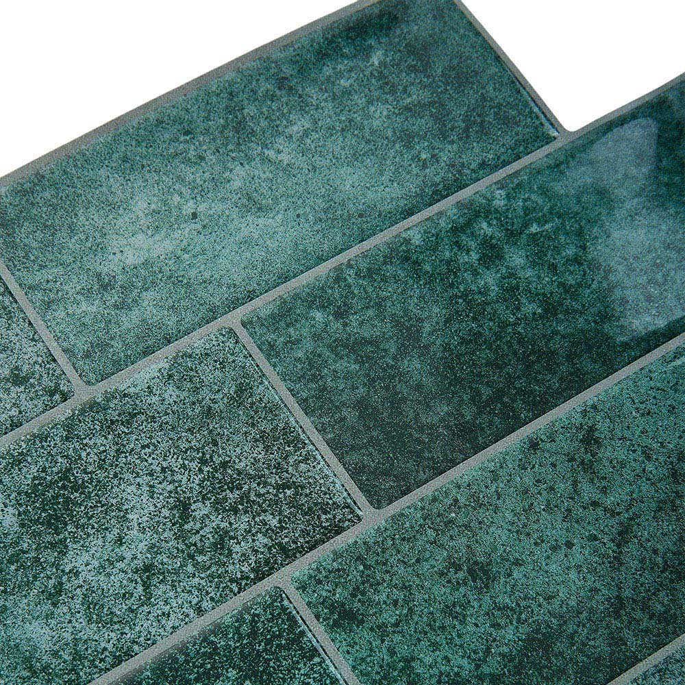 Living and Home Brick Effect Green Rectangle Self Adhesive Wall Sticker 10 Pack Image 7