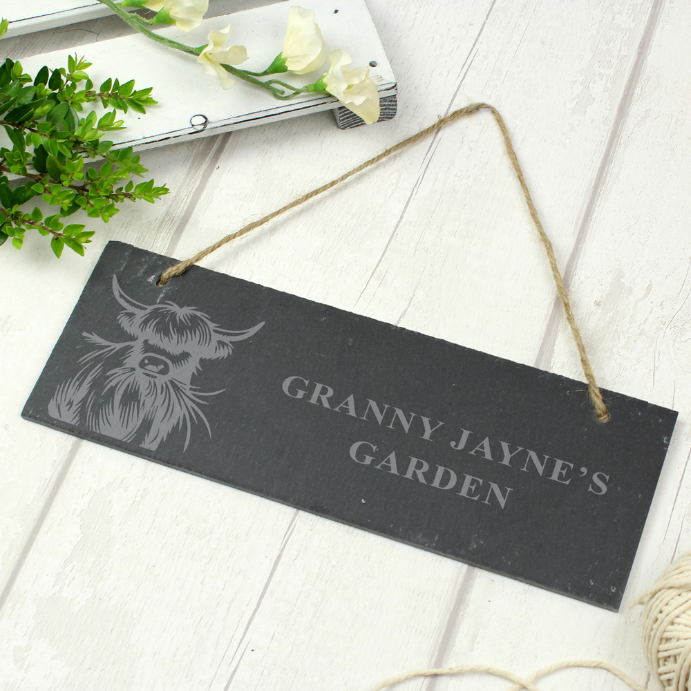 Personalised Memento Personalised Highland Cow Slate Sign Image 3