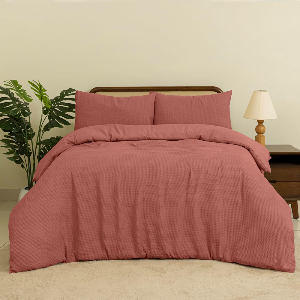MHG Living Double Terracotta Chunky Waffle Duvet Cover Set Image 1