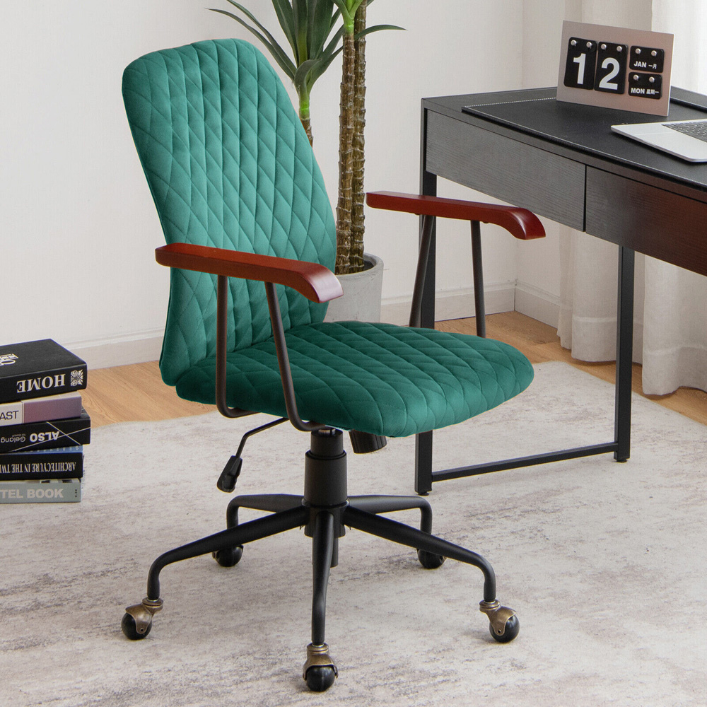 Costway Green Velvet Adjustable Rocking Office Chair Image 4